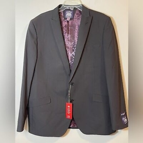 SAVILE ROW Men's Brixton Black Two Button Notch Lapel Extra Trim Jacket 46L